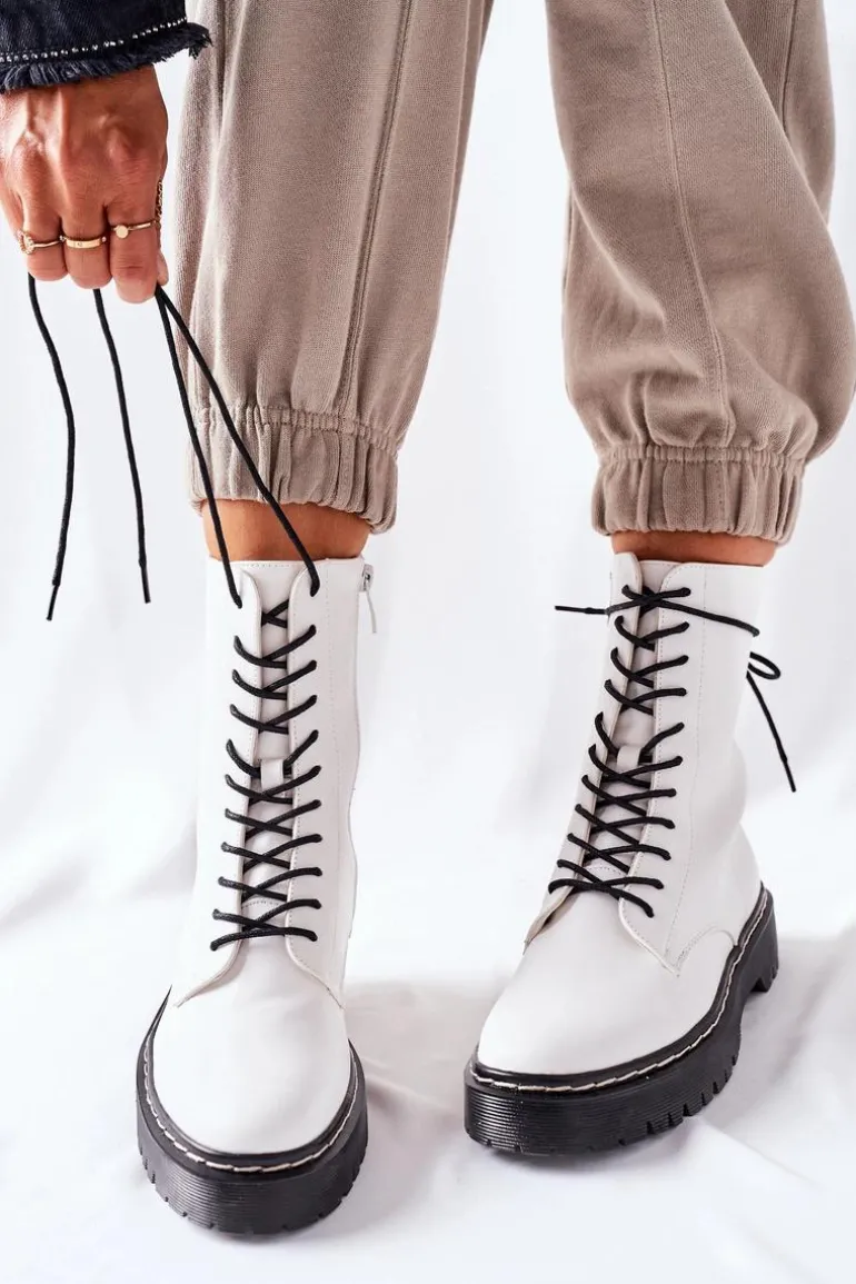 Botki Damskie Workery Białe Corydon