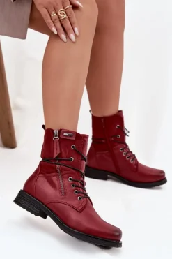 Botki Damskie Workery Bordowe Perfecto