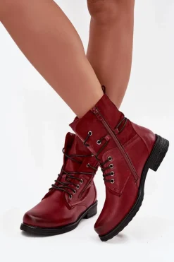 Botki Damskie Workery Bordowe Perfecto