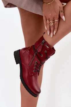 Botki Damskie Workery Bordowe Perfecto