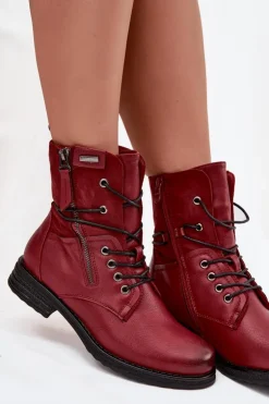 Botki Damskie Workery Bordowe Perfecto