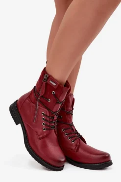 Botki Damskie Workery Bordowe Perfecto