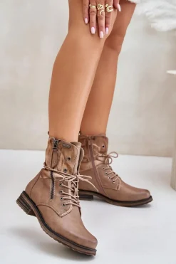 Botki Damskie Workery Ciemnobeżowe Perfecto