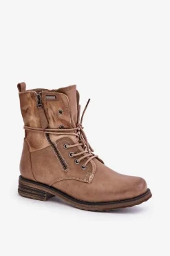 Botki Damskie Workery Ciemnobeżowe Perfecto