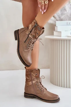 Botki Damskie Workery Ciemnobeżowe Perfecto