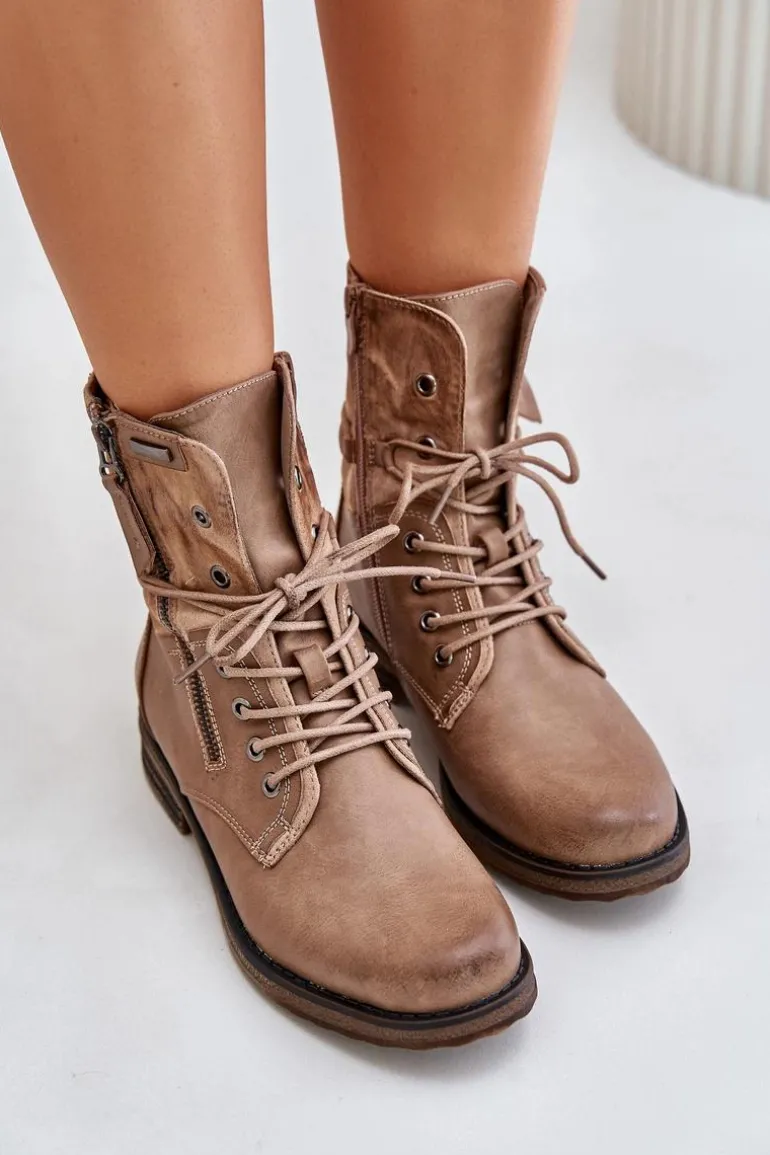 Botki Damskie Workery Ciemnobeżowe Perfecto
