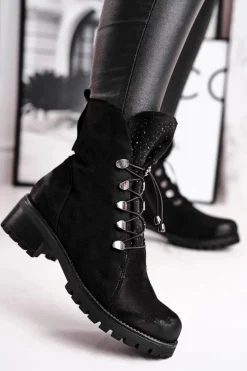 Botki Damskie Workery Ciepłe Czarne Bipper