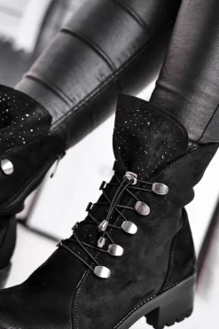 Botki Damskie Workery Ciepłe Czarne Bipper