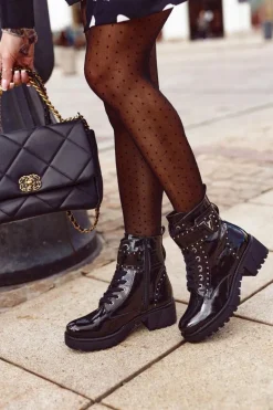 Botki Damskie Workery Czarne Lakierowane Valeria