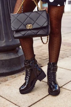 Botki Damskie Workery Czarne Lakierowane Valeria