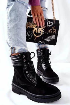 Botki Damskie Workery Zamszowe Czarne Deliopis