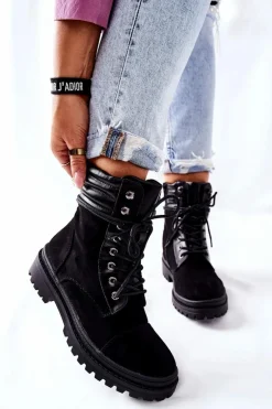 Botki Damskie Workery Zamszowe Czarne Deliopis