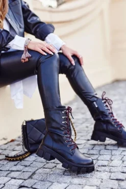 Botki Damskie Wysokie Grunge Czarne Moderniso