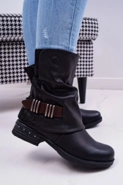 Botki Damskie Wysokie Kowbojki Czarne Winchester