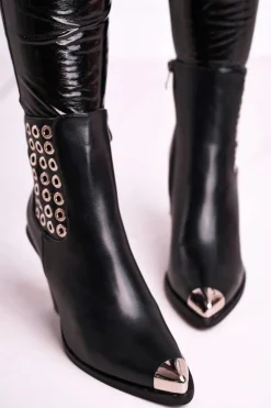 Botki Damskie Wysokie Stalowy Nosek Czarne Only Time