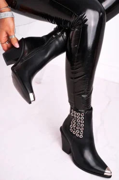 Botki Damskie Wysokie Stalowy Nosek Czarne Only Time