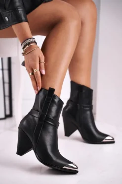 Botki Damskie Wysokie Stalowy Nosek Czarne Eternally