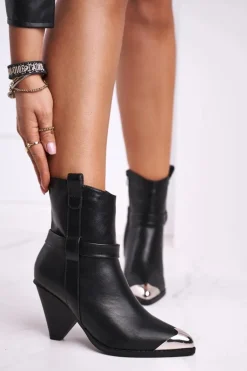 Botki Damskie Wysokie Stalowy Nosek Czarne Eternally