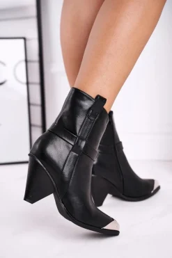 Botki Damskie Wysokie Stalowy Nosek Czarne Eternally