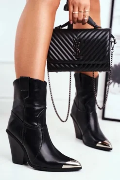 Botki Damskie Wysokie Stalowy Nosek Czarne Emporia