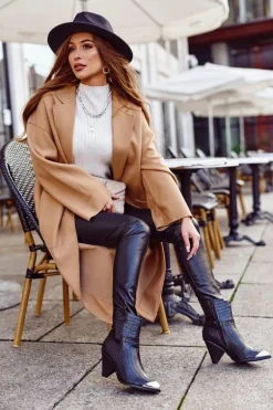 Botki Damskie Wysokie Stalowy Nosek Print Czarne Eternally