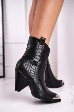 Botki Damskie Wysokie Stalowy Nosek Print Czarne Eternally