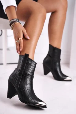 Botki Damskie Wysokie Stalowy Nosek Print Czarne Eternally