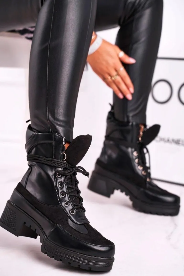 Botki Damskie Wysokie Sznurowane Czarne Ridley