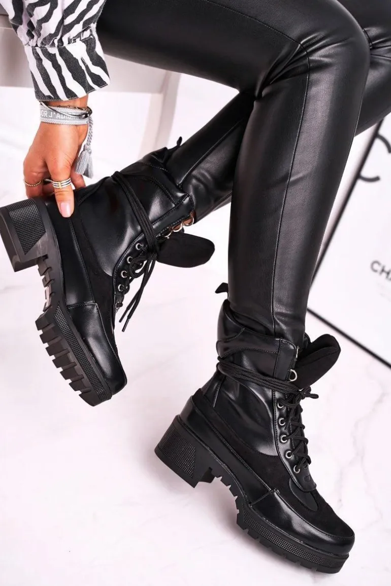 Botki Damskie Wysokie Sznurowane Czarne Ridley