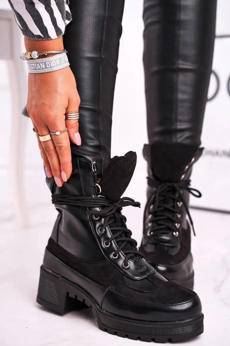 Botki Damskie Wysokie Sznurowane Czarne Ridley