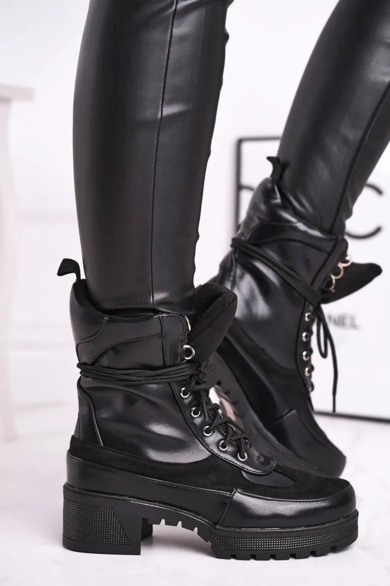 Botki Damskie Wysokie Sznurowane Czarne Ridley