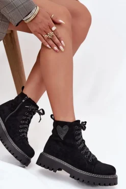 Botki Damskie Z Brokatowym Sercem Czarne Nariri