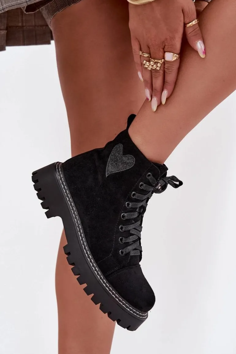 Botki Damskie Z Brokatowym Sercem Czarne Nariri