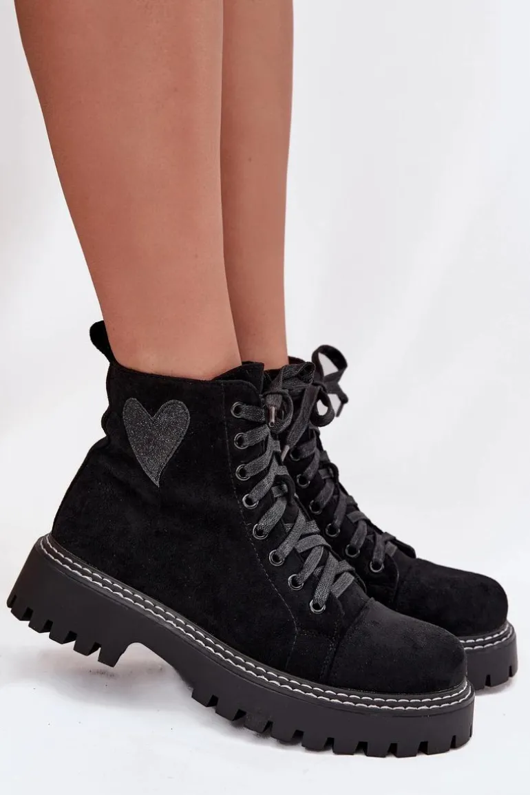 Botki Damskie Z Brokatowym Sercem Czarne Nariri