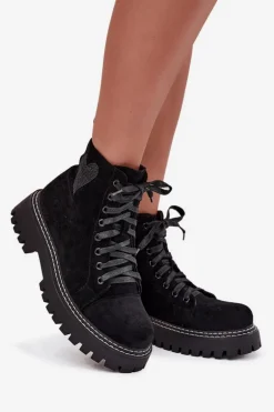 Botki Damskie Z Brokatowym Sercem Czarne Nariri