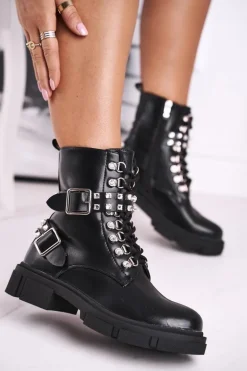 Botki Damskie Z Cyrkoniami Czarne Love You Baby