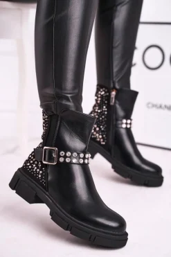Botki Damskie Z Cyrkoniami Czarne Giuliana