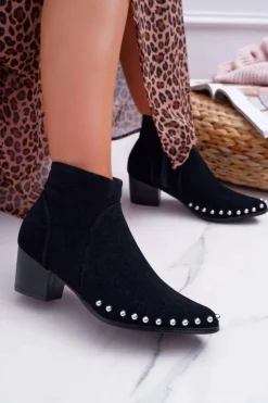 Botki Damskie z Dżetami Czarne Sobery
