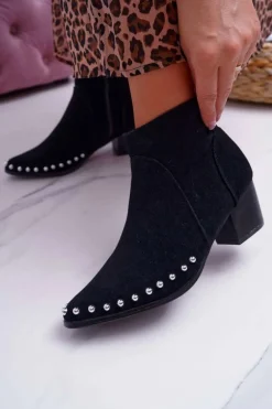 Botki Damskie z Dżetami Czarne Sobery