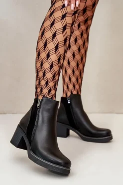 Botki Damskie Z Eko Skóry Na Słupku Ocieplane Czarne Revianna