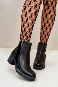 Botki Damskie Z Eko Skóry Na Słupku Ocieplane Czarne Revianna