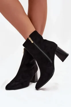 Botki Damskie Z Eko Zamszu Na Słupku Zamek Czarne Zelita