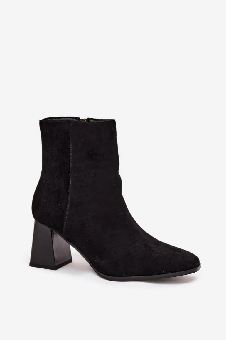 Botki Damskie Z Eko Zamszu Na Słupku Zamek Czarne Zelita