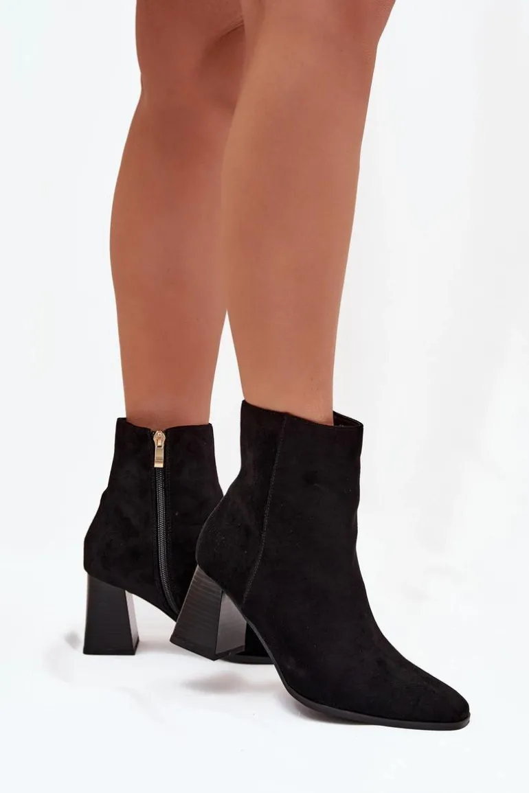 Botki Damskie Z Eko Zamszu Na Słupku Zamek Czarne Zelita