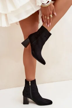 Botki Damskie Z Eko Zamszu Na Słupku Zamek Czarne Zelita