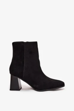 Botki Damskie Z Eko Zamszu Na Słupku Zamek Czarne Zelita