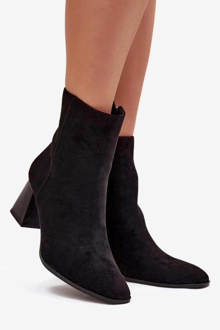 Botki Damskie Z Eko Zamszu Na Słupku Zamek Czarne Zelita