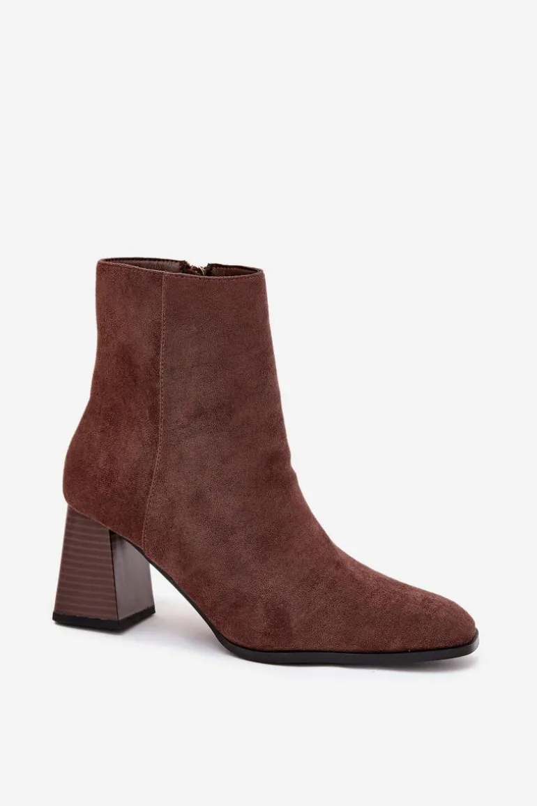 Botki Damskie Z Eko Zamszu Na Słupku Zamek Brązowe Zelita