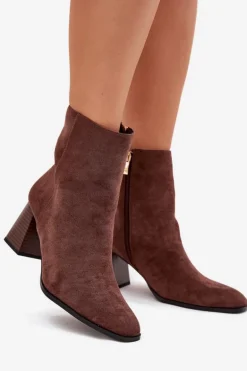 Botki Damskie Z Eko Zamszu Na Słupku Zamek Brązowe Zelita