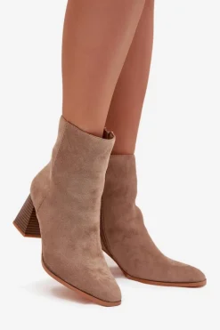 Botki Damskie Z Eko Zamszu Na Słupku Zamek Beżowe Zelita